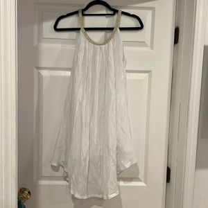 Nouveaumonde Cover up  dress White with Gold Braided neckline strap small NWT